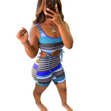 Casual Pit Striped Lace-up Rompers