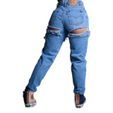 Loose High Waist Casual Pants Wide Leg Ripped Jeans