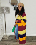 Casual Color Contrast Hand Knitted Long Cardigan Sweater