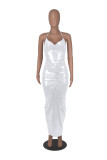 Solid Color Deep V Halter Stacked Maxi Dresses