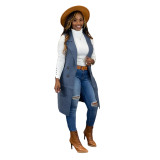 Winter Fall Tops Knitted Breasted Patch Pocket Cardigan Vest