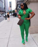 Selling Solid Color Zipper Turndown Neck Cargo Jumpsuit