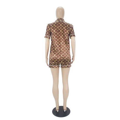 Casual Pattern Printed Pajamas Home Wear 2 Piece Loungewear