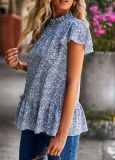 Casual Fashion Floral Pattern Print Ruffle Sleeve Top