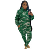 Casual Camouflage Drawstring Sweatsuits Hoodie Pants Sets For Women