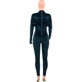 Solid Color Black Korean Velvet Wrinkle Jumpsuit