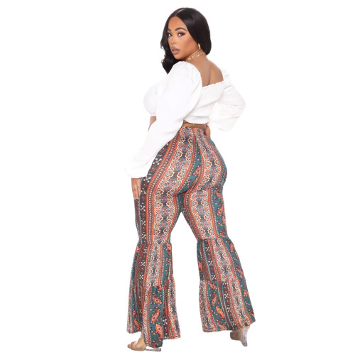 National Style Paisley Print Flared Long Pants