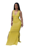 Sexy Solid Bandage Hollowed Out Split Joint Slit V Neck Sleeveless Straight Dresses