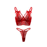 Red Valentines Day Sexy Lingerie Lace Women's Steel Ring Underwear Set