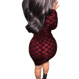 High Neck Flocked Mesh Party Dress with Zipper Back