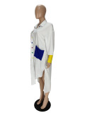 Women's Sexy Letter Embroidered Applique T-Shirt Dress V Neck Button Down Loose Casual Dresses