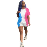 Fashion Color Matching Printed Two Piece Shorts Set