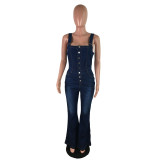 Casual Vest Denim Jumpsuit with Wide Leg