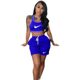 New Sleeveless Vest Printed Casual Two-piece Short Set With Pockets