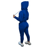 Solid Navy Blue Fleece Hooded Sweatshirt Pant Set