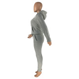 Autumn Winter Thick Drawstring Jogger Two Piece Grey Sweatpants and Hoodie Set