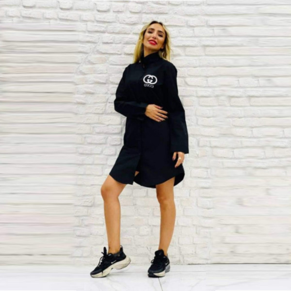 Fashion Simple Embroidered Letter Long Sleeve Shirt Dress