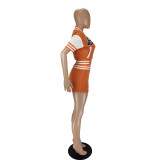 Summer Orange Air Layer Jacket Baseball Uniform Letter Print Casual Two-Piece Splicing Sports Suit