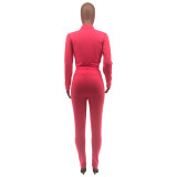 Solid Color Zipper Two Piece Set