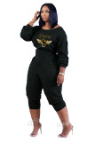 Casual Letter Print Sporty Active Outfits Ruffled One Piece Jumpsuit