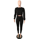 Solid Color Batwing Sleeve High Waist Top & Trousers