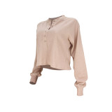 Waffle Button Threaded Baseball Collar Top