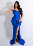Drape Single Shoulder Side Slit Maxi Dress