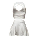 Solid Sexy Hollow Neck Crossover Skirt Set