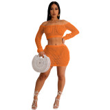 Holiday Sunscreen Beachwear Hollow Knitting Off Shoulder Skirt Set