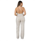 Casual Sequin Halter Jumpsuit