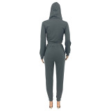 Casual Autumn/Winter Printed Hooded Sweatsuit Pant Set