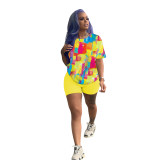 Fashion Solid Color Pattern Printed Shorts Two-piece Set