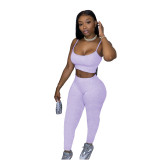 Solid Color Suspender Sports Two Piece Set