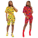 Butterfly Print Sports Short Sleeve Shorts Set Two-Piece Set