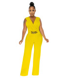 Elegant Sleeveless V Neck Pleated Bust Gold Link Jumpsuit