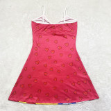 Sexy Loungewear Summer Cartoon Pattern Printed Spaghetti Strap Homewear Dress