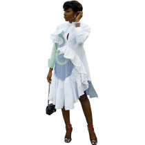 Casual Striped Stitching Ruffled Irregular Dress
