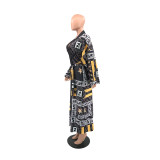 Soft High Elastic Long Sleeve Printed Loose Long Jacket with Belt