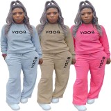 Women's Letter Print Long Sleeve Sweatshirt Casual Set For Women with Pockets