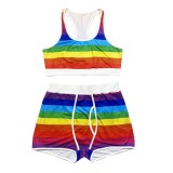 Sexy Graphic Print Yoga Tank Top Shorts Set