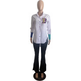 Casual Thread Stitching Colorful Button Embroidery Cardigan Irregular Shirts