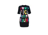 Fashion Multicolor Contrast Printed Letter T-Shirt Dress