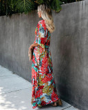 Cotton Leaf Printed Beach Dress with Belt