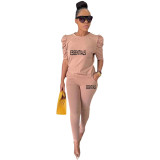 Casual Half Sleeves Printed Letter Pant Set with Pockets