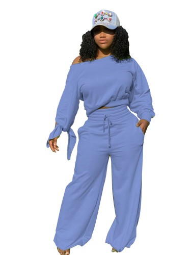 Solid Color Round Neck 2 Piece Set