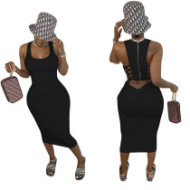 Sleeveless Zip-back Folds Sexy Midi Dress Sleeveless Zip-back Folds Sexy Midi Dress