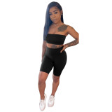 Solid Color Crop Tube Top and Shorts