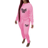 Casual Print Letter Pleated Sweatpants Two Piece with Pockets