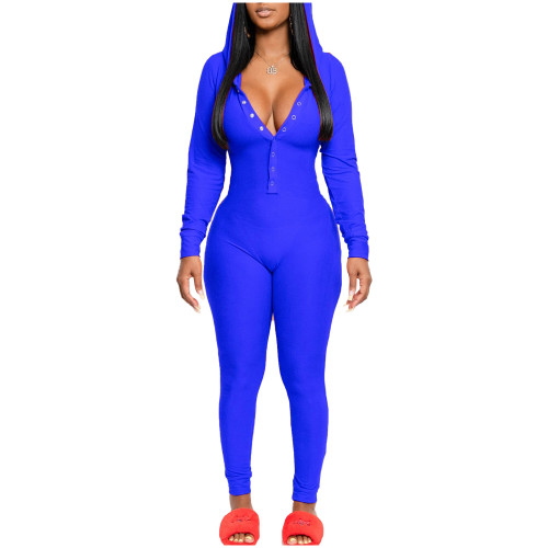 Solid Color Hooded Homewear Jumpsuit