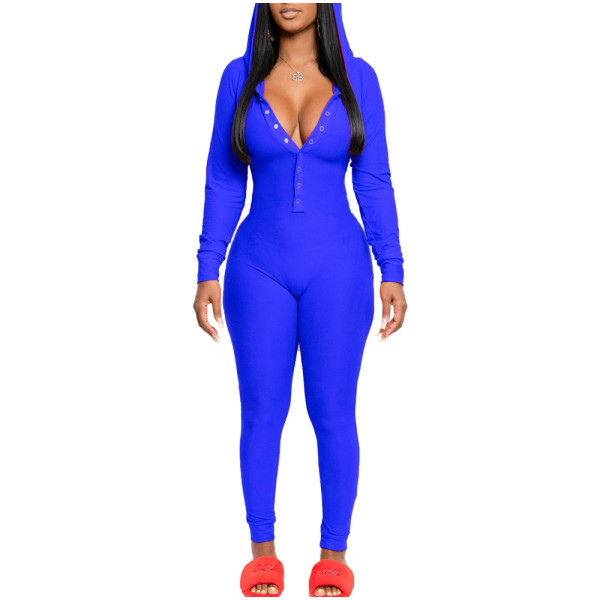 Solid Color Hooded Homewear Jumpsuit